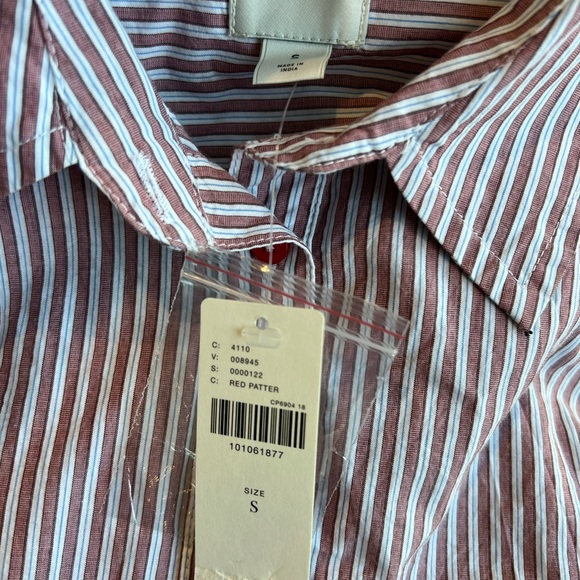 Anthropologie Long-Sleeve Waisted Button-Down Shirt Striped NEW Red Pattern - Picture 13 of 15